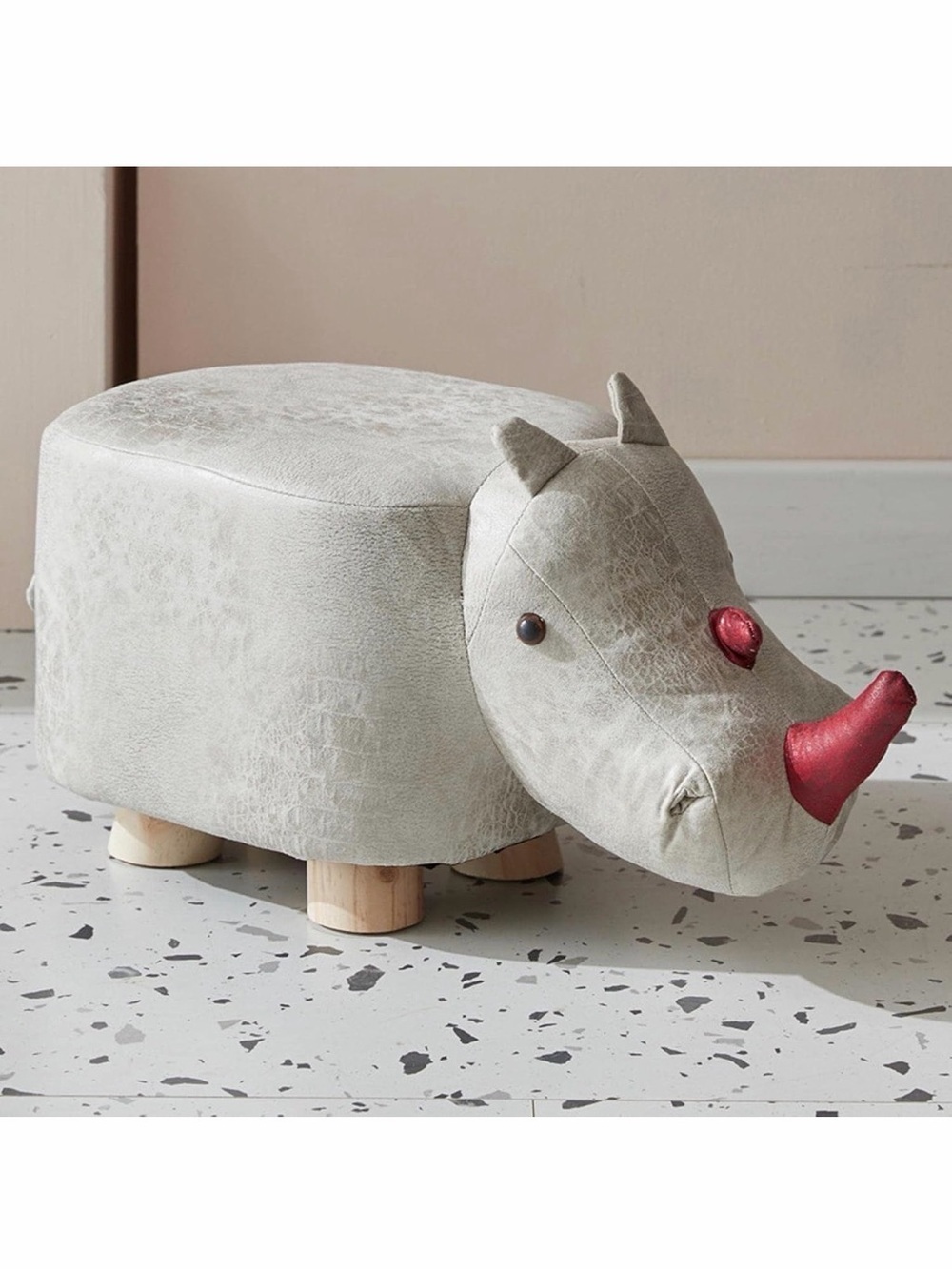 Ottoman Foot Stool Shoe Change Stool white rhino Animal kids bedroom nursery